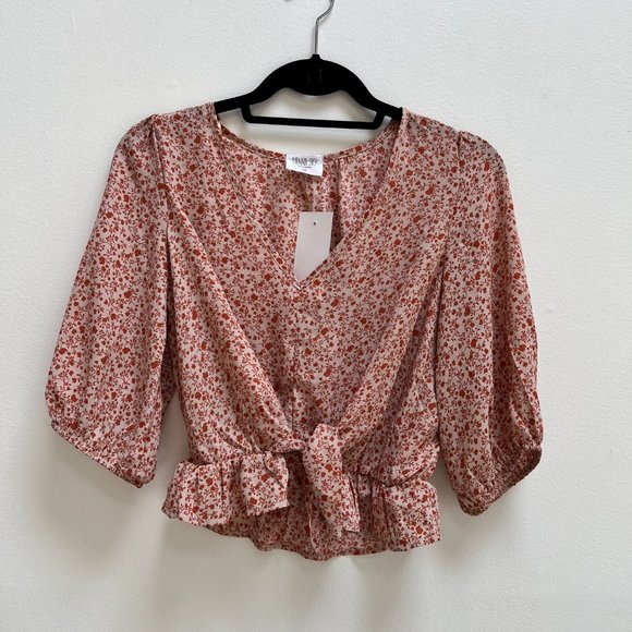 NWT Sienna Sky Orange Floral Peplum Ruffle Hem | Front Tie | Boho Style - Picture 3 of 9